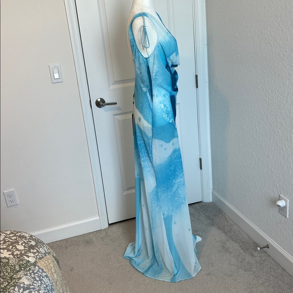 NWT White Fox Amore Aqua Backless Maxi Dress M Euro Summer Vacation Resort Blue - Picture 11 of 15